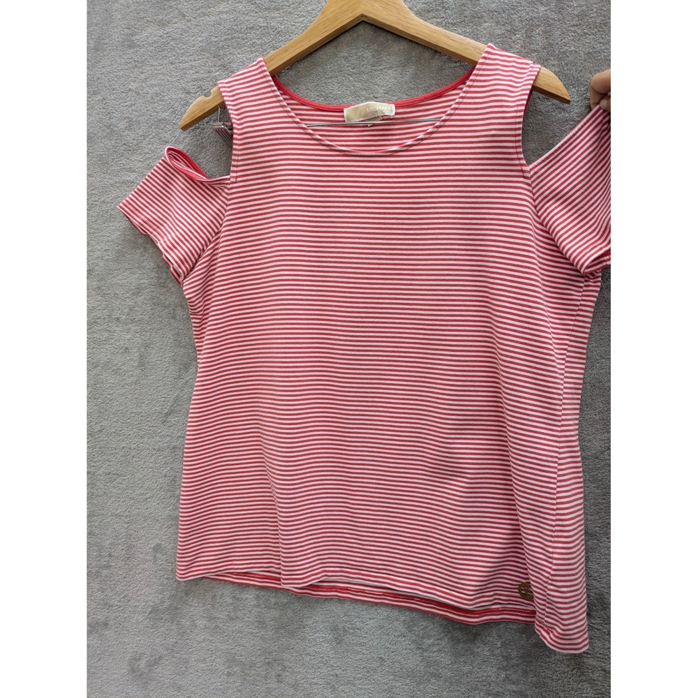 Preppy Cold Shoulder Top Womens XL Red White Striped Michael Kors MK Logo